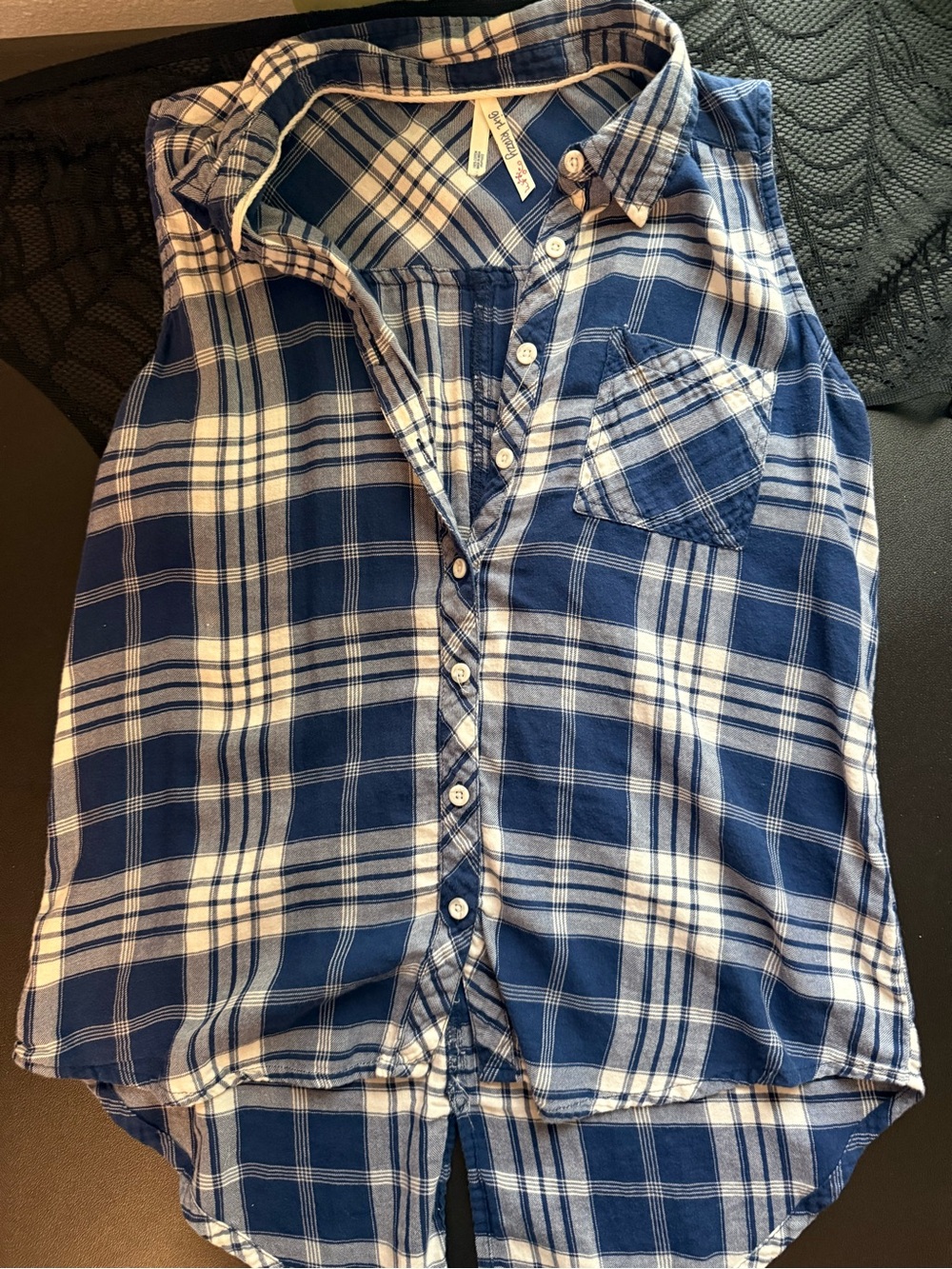 Girl Krazy Plaid Sleeveless Button Down Top High Low •Large or Oversized Med•